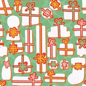 Christmas Wrapping - Wrapped Presents and big red ribbons Christmas gift repeat pattern