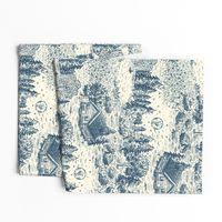 Lakeside Vacation Cabin Toile De Jouy - Large Scale - Blue