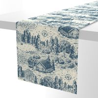 Lakeside Vacation Cabin Toile De Jouy - Large Scale - Blue