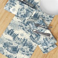 Lakeside Vacation Cabin Toile De Jouy - Large Scale - Blue