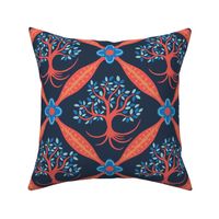 tree of life trellis | coral on navy | large