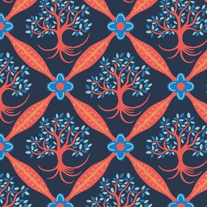 tree of life trellis | coral on navy | large