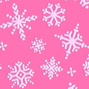 Snowflakes (Mid Size) - Popping pink snow flakes in winter repeat pattern