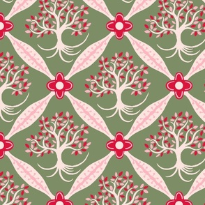 tree of life trellis on sage green | large