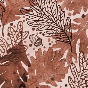 Autumn Confetti- Terracotta- Dark- Large- Neutral Watercolor Fall Leaves- Thanksgiving Home Decor- Earthy Tones Oak Leaves and Acorns- Cinnamon- Pumpkin Spice- Copper- Reddish Brown- Bunt Orange