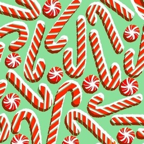 Candy Canes (Mid Size) - Bright red and green repeat pattern of sweet treats