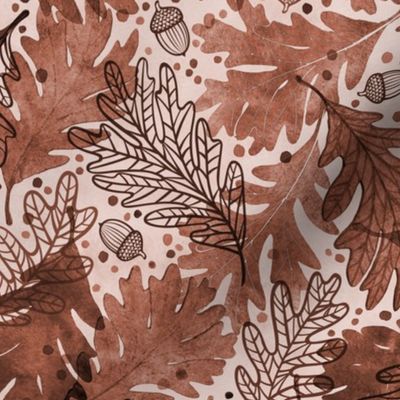 Autumn Confetti- Terracotta- Dark- Medium- Neutral Watercolor Fall Leaves- Thanksgiving Home Decor- Earthy Tones Oak Leaves and Acorns- Cinnamon- Pumpkin Spice- Copper- Reddish Brown- Bunt Orange