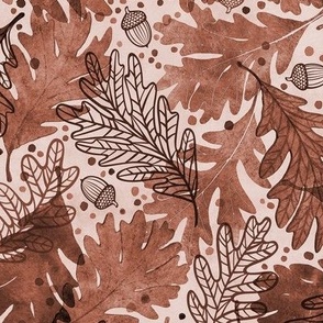 Autumn Confetti- Terracotta- Dark- Medium- Neutral Watercolor Fall Leaves- Thanksgiving Home Decor- Earthy Tones Oak Leaves and Acorns- Cinnamon- Pumpkin Spice- Copper- Reddish Brown- Bunt Orange