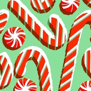 Candy Canes (Oversize Print Size) - Brilliant red and green Christmas repeat pattern