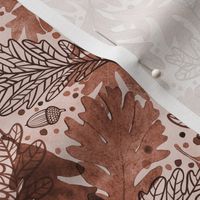 Autumn Confetti- Terracotta- Dark- Small- Neutral Watercolor Fall Leaves- Thanksgiving Home Decor- Earthy Tones Oak Leaves and Acorns- Cinnamon- Pumpkin Spice- Copper- Reddish Brown- Bunt Orange
