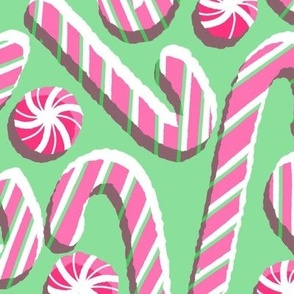 Candy Canes (XL Size) - Sweet Christmas treats in repeat pattern of pink and green