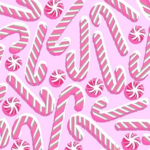 Candy Canes (Mid Size) - Sweet festive Christmas repeat pattern in pink