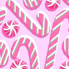 Candy Canes (XL Size) - Modern pink and blue Christmas candy repeat print