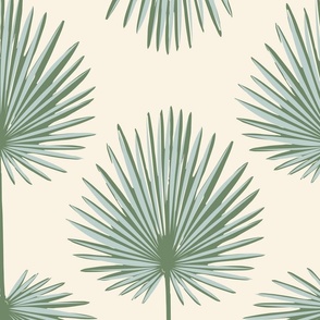 Coastal chic palm green and blue leaves on cream