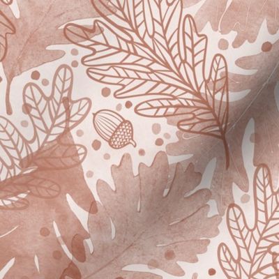 Autumn Confetti- Terracotta- Light- Large- Neutral  Watercolor Fall Leaves- Thanksgiving Home Decor- Earthy Tones Oak Leaves and Acorns- Cinnamon- Pumpkin Spice- Copper- Reddish Brown- Bunt Orange