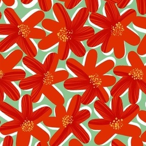 Red Blooms (Mid Size) - Holiday Red Flowers in a festive repeat pattern