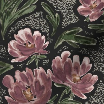 Jumbo - Watercolour Mauve Garden Florals - Texture - Charcoal
