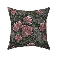 Jumbo - Watercolour Mauve Garden Florals - Texture - Charcoal