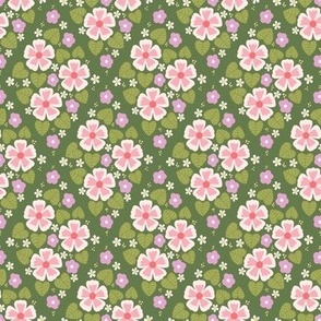 Whimsical Papaya Pink and Aspen Green Diamond Blossoms: Charming Floral Pattern for Spring Fashion and Home Decor