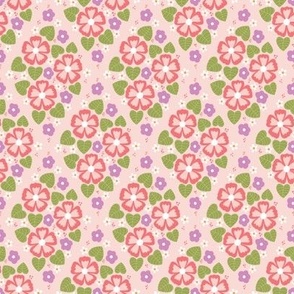 Whimsical Papaya Pink Blossoms: Diamond Floral Pattern for Spring Fashion and Home Decor
