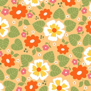 Whimsical Orange Daisy Blossoms: Charming Floral Pattern for Spring Fashion and Home Decor