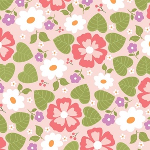 Whimsical Papaya Pink Blossoms: Charming Floral Pattern for Spring Fashion and Home Decor