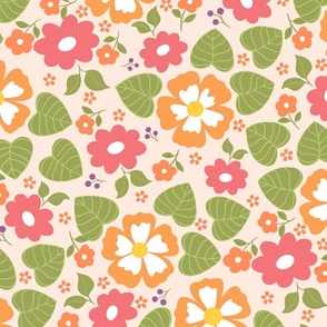 Whimsical Melon Orange Blossoms: Charming Floral Pattern for Spring Fashion and Home Decor