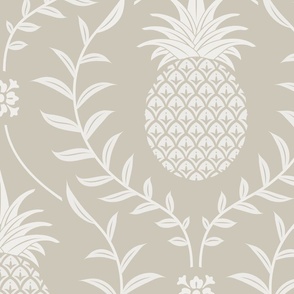 Pineapple leaves elegant damask in Revere Pewter Large 