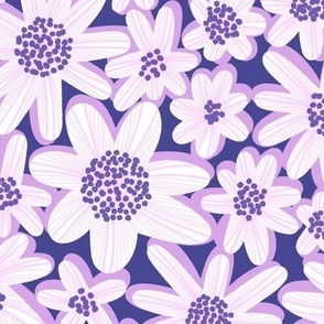 White Blooms (Mid Size) - White and purple holiday botanicals in repeat pattern