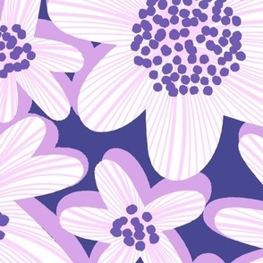 White Blooms (XL Size) - Oversized white Holiday flowers in a purple and white repeat pattern