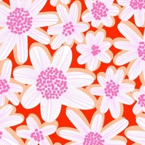 White Blooms (Mid Size) - Holiday botanicals in white, pink, and red repeat pattern
