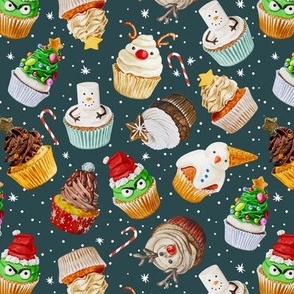 Christmas Cupcakes / Navy Teal