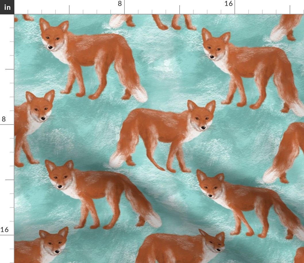 Foxes Pattern Gouache Blue
