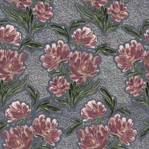 Jumbo - Watercolour Mauve Garden Florals - Texture - Navy