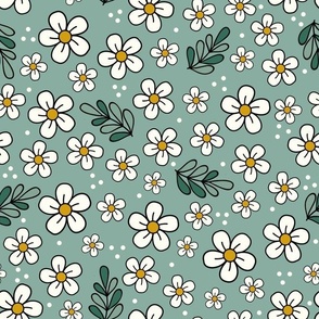 Large Scale Daisy Field on Soft Pine Green