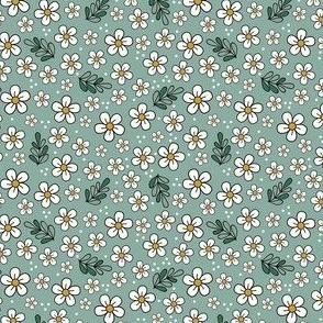 Small Scale Daisy Field on Soft Pine Green