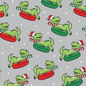 Snow Tubing T Rex - grey - tyrannosaurus  rex dino holiday - LAD23