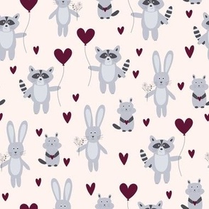Valentine's Day Critters Burgundy Hearts
