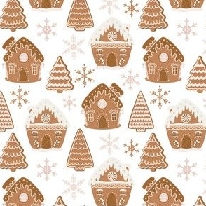 Gingerbread house cookies on white 4x4
