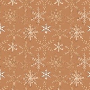 Cream and tan snowflakes on brown 3x3