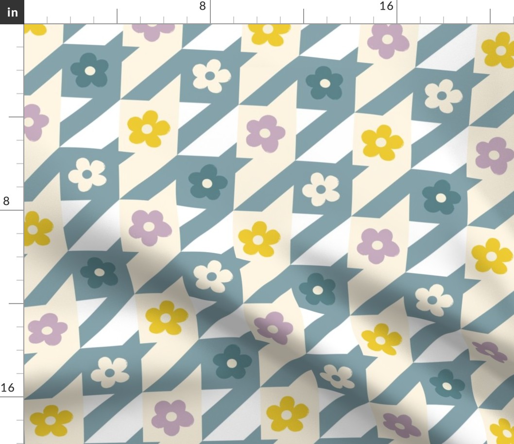 Floral Houndstooth | LG Scale | Blue, Orchid, Yellow