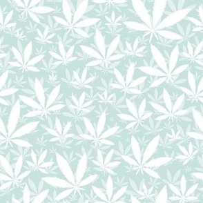 Smaller Scale Marijuana Cannabis Leaves White on Sea Glass