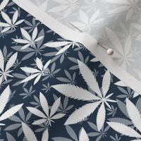 Smaller Scale Marijuana Cannabis Leaves White on Navy