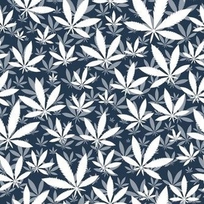 Smaller Scale Marijuana Cannabis Leaves White on Navy