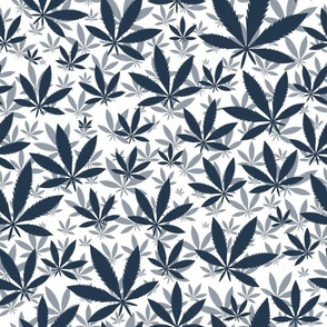 Bigger Scale Marijuana Cannabis Leaves Navy on White