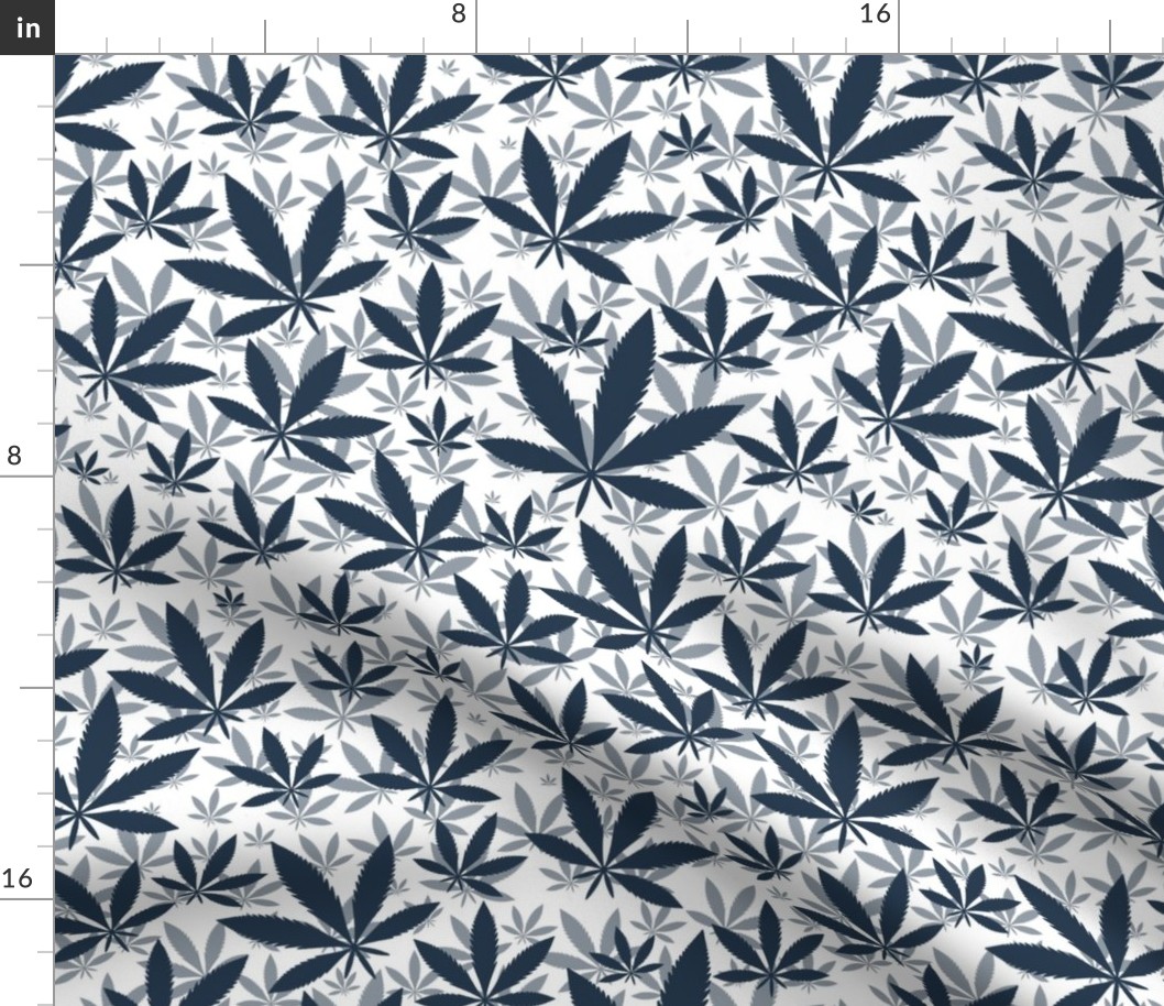 Bigger Scale Marijuana Cannabis Leaves Navy on White
