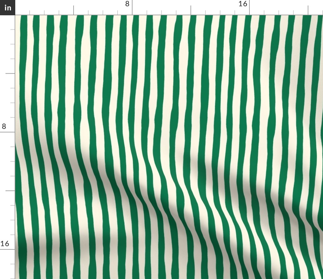 Organic Stripe Design: dark green imperfect vertical stripes on cream background.