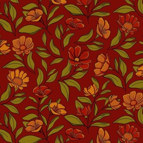 My Winter Garden in Ruby Red and Olive Green on Magenta Background