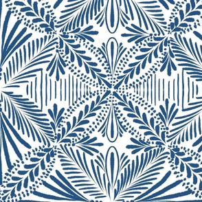 Simple geometric boho pattern in navy blue and white - medium/ large scale O