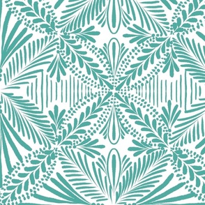 Simple geometric boho pattern in teal aquamarine green - medium/ large scale O